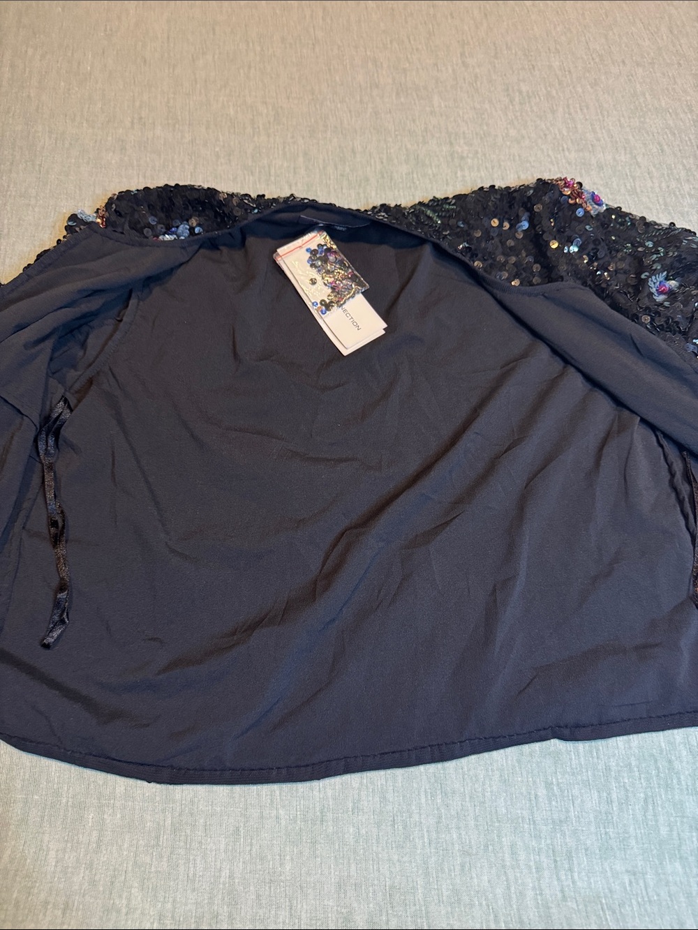 French Connection Black Sequin Jacket with Colorful Floral Embellishments - Picture 8 of 11